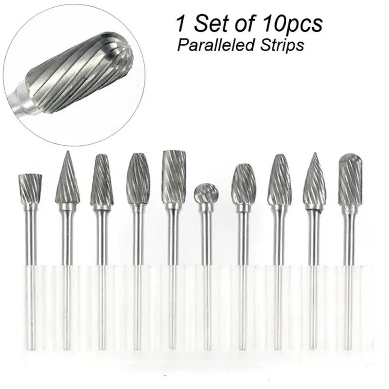 1/4" Tungsten Carbide Burr Set for Woodworking, Drilling, And Metal Carving, ET-AA55