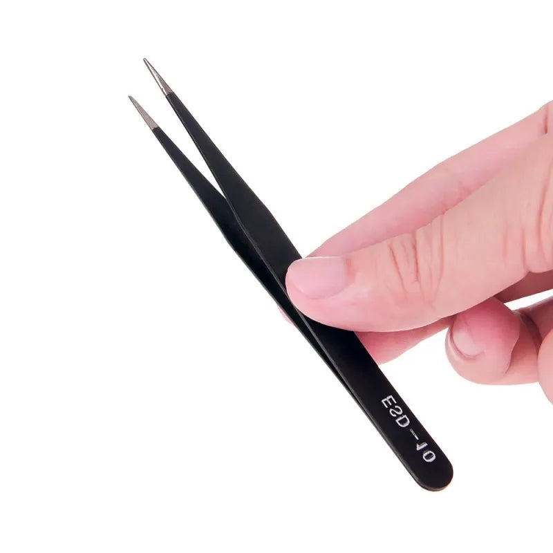 Precision Anti-Static Stainless Steel Tweezer Set with Straight and Curved Tips, ET-TW12