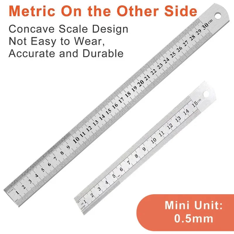  Stainless Steel Double-Sided Ruler, Metric & Inch Scale for Office & DIY, ET-AA85