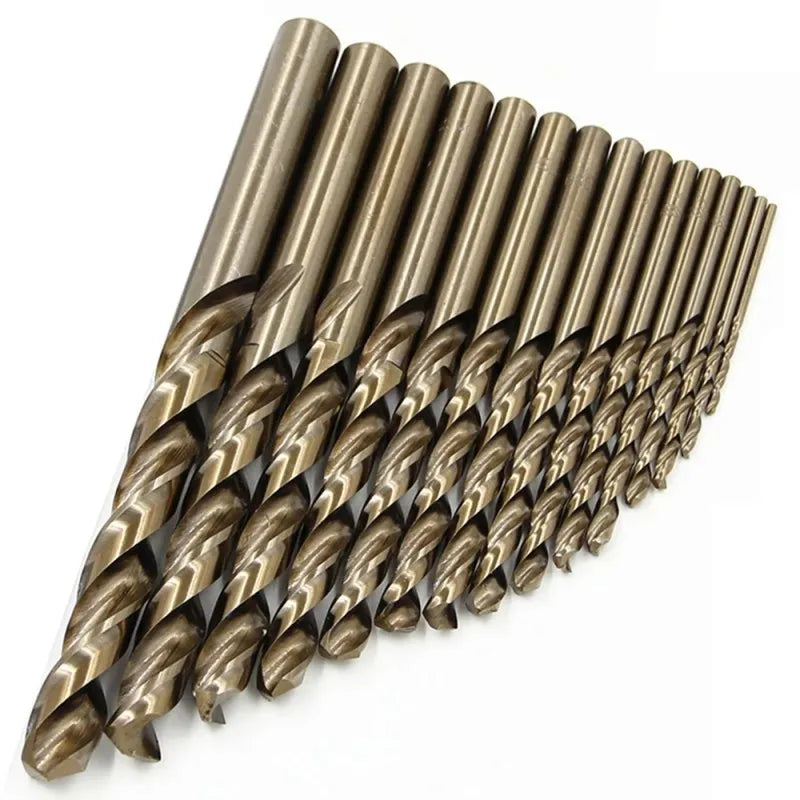 15-Piece M35 Cobalt High-Speed Steel Twist Drill Set Yellow Coated, ET-AA34