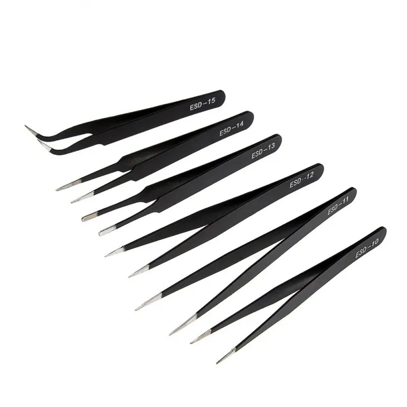 Precision Anti-Static Stainless Steel Tweezer Set with Straight and Curved Tips, ET-TW12