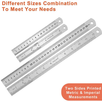  Stainless Steel Double-Sided Ruler, Metric & Inch Scale for Office & DIY, ET-AA85