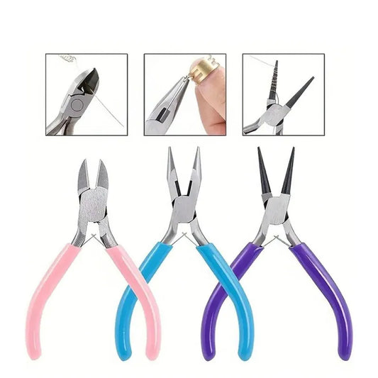 Jewelry Pliers Kit 3-Piece Set with Wire Cutters, Round Nose and Flat Nose, ET-JP11