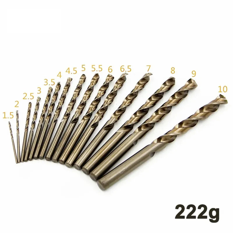 15-Piece M35 Cobalt High-Speed Steel Twist Drill Set Yellow Coated, ET-AA34