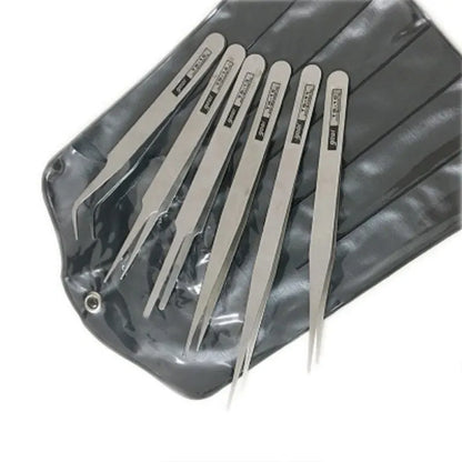 6-Piece Precision Tweezers Set with Straight and Angled Tips for Crafting, ET-TW14