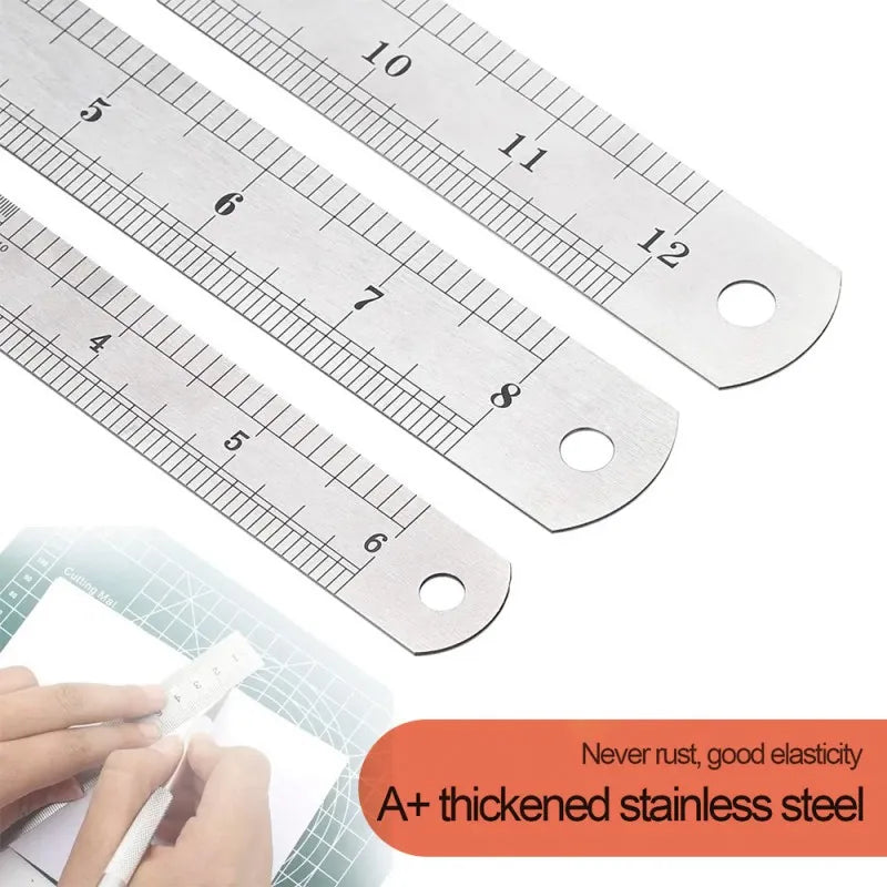  Stainless Steel Double-Sided Ruler, Metric & Inch Scale for Office & DIY, ET-AA85