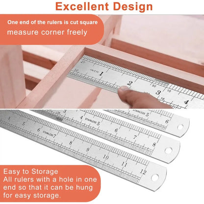  Stainless Steel Double-Sided Ruler, Metric & Inch Scale for Office & DIY, ET-AA85