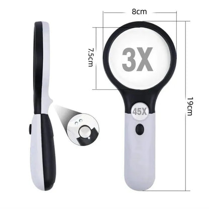 Handheld 45x Magnifying Glass with 3 LED Lights for Reading and Jewelry Loupe, ET-AA43