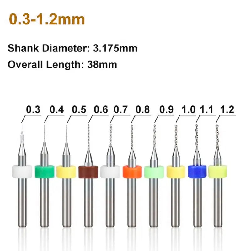 10PCS Carbide Gun Drill Bits 1/8'' Shank 0.1-1.2mm for Cnc Pcb, ET-AA70