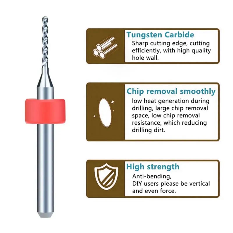 10PCS Carbide Gun Drill Bits 1/8'' Shank 0.1-1.2mm for Cnc Pcb, ET-AA70