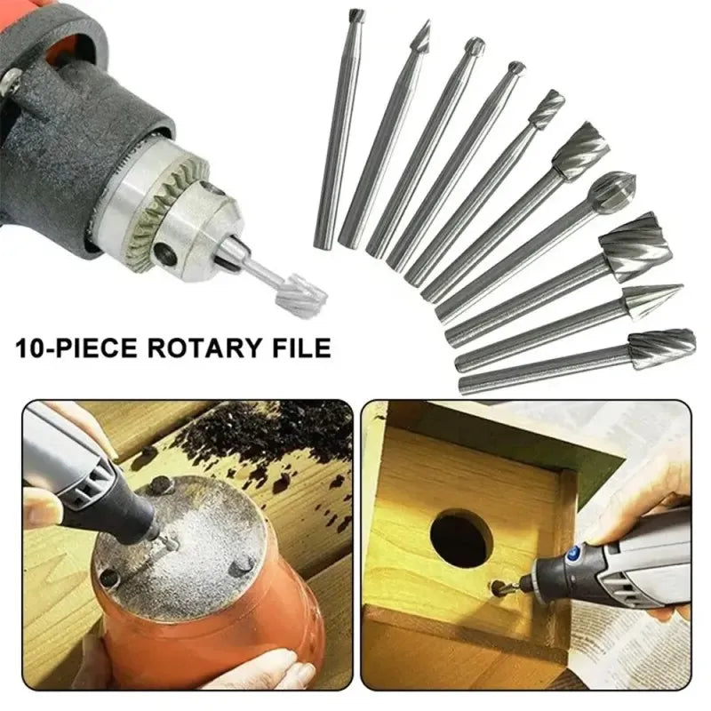 10pc DIY Rotary File Set for Woodworking Engraving Grinding and Drilling Hss, ET-AA54