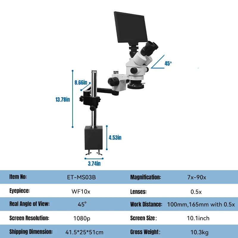 LCD Digital Stereo Zoom Microscope,ET-MS03B