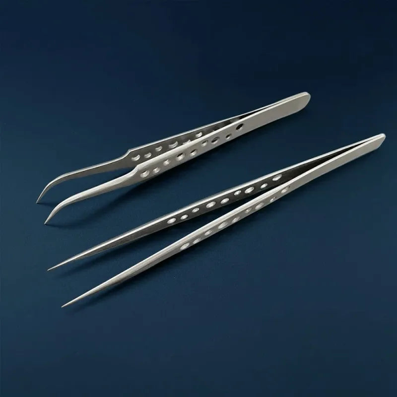 2-Piece Curved and Straight Tip Stainless Steel Anti-Static Precision Tweezers, ET-TW11