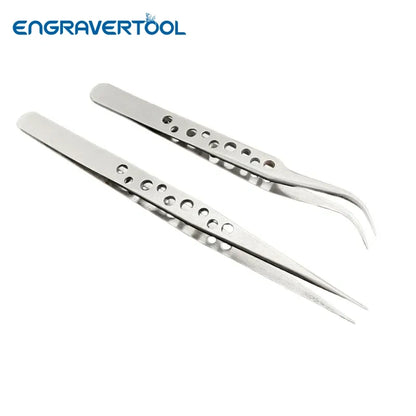 2-Piece Curved and Straight Tip Stainless Steel Anti-Static Precision Tweezers, ET-TW11